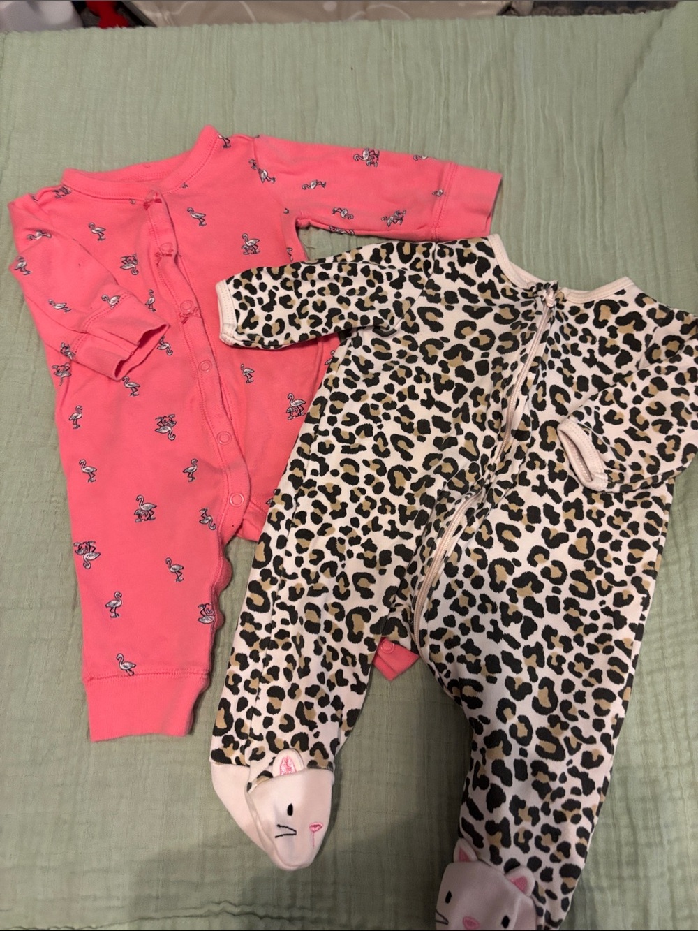 Carter's Pink Flamingo One-Piece & Leopard Print Footed Sleepers